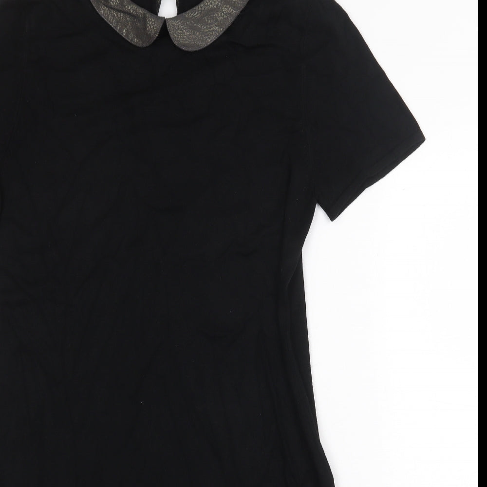 Marks and Spencer Womens Black Viscose A-Line Size 14 Collared Button