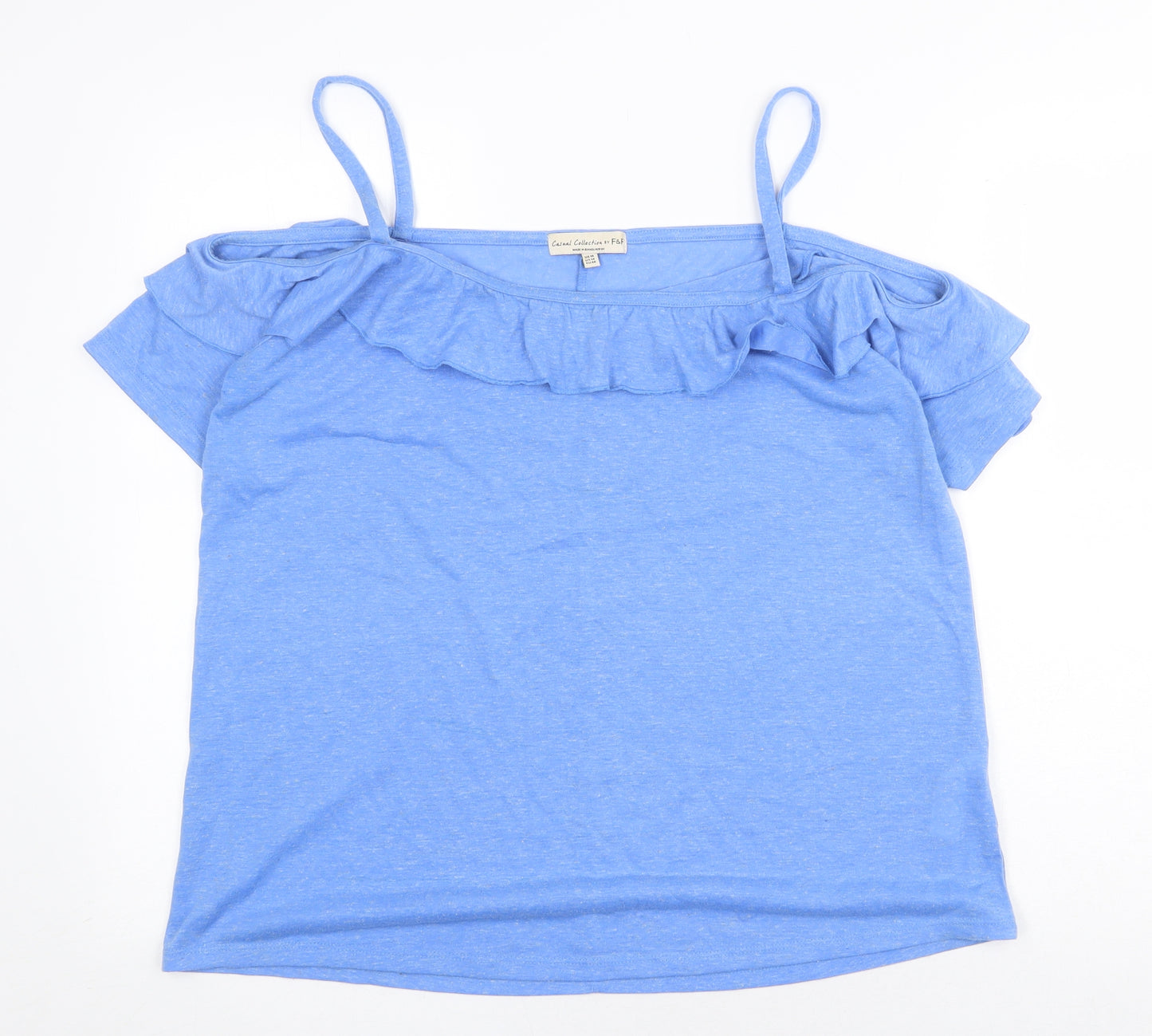 F&F Womens Blue Cotton Basic T-Shirt Size 18 Square Neck - Off Shoulder
