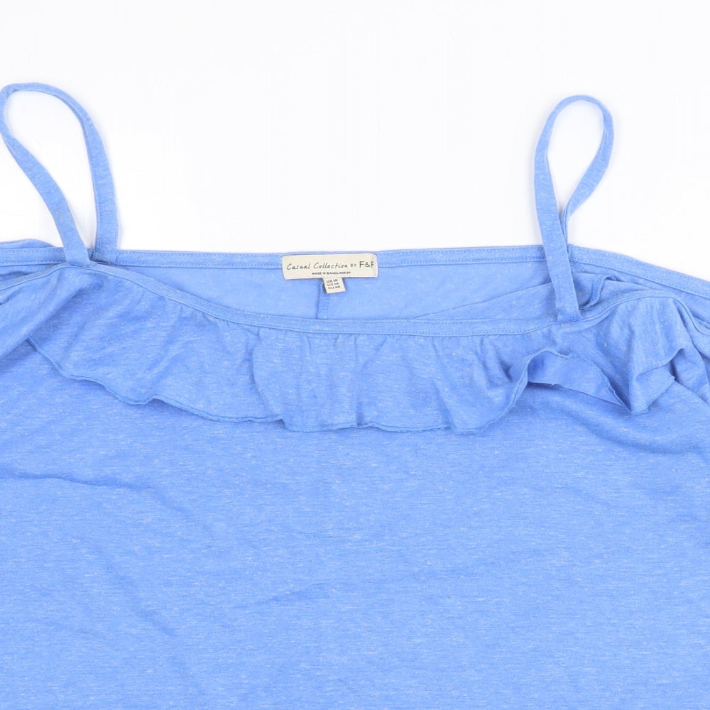 F&F Womens Blue Cotton Basic T-Shirt Size 18 Square Neck - Off Shoulder