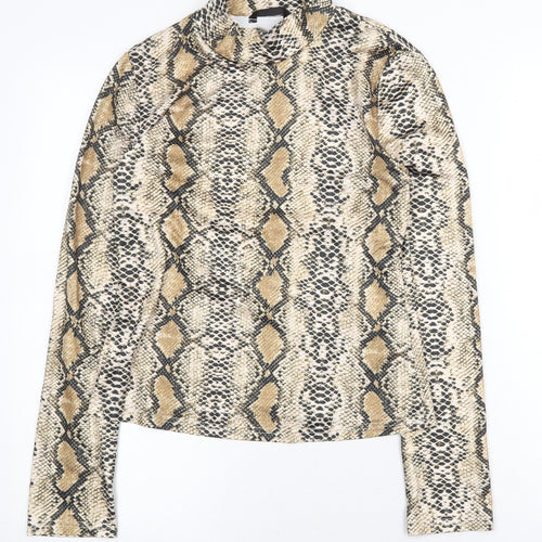 SheIn Womens Yellow Animal Print Polyester Basic T-Shirt Size M High Neck - Snake print