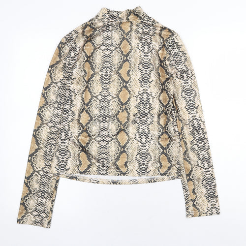 SheIn Womens Yellow Animal Print Polyester Basic T-Shirt Size M High Neck - Snake print