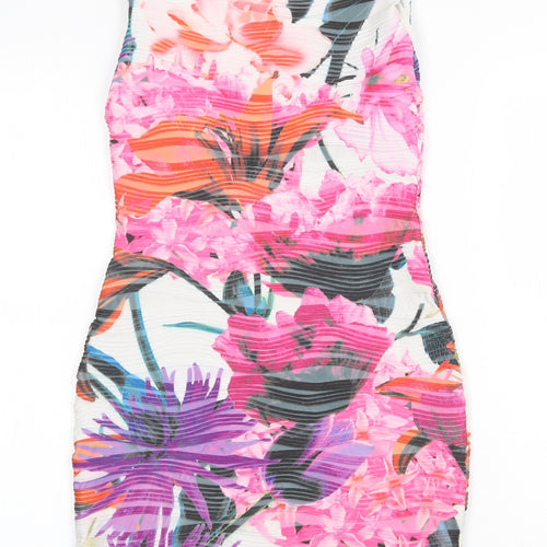 Lipsy Womens White Floral Polyester Pencil Dress Size 10 Boat Neck Pullover