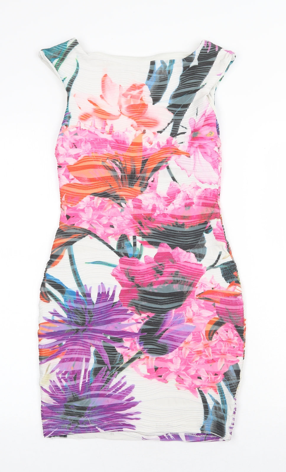 Lipsy Womens White Floral Polyester Pencil Dress Size 10 Boat Neck Pullover