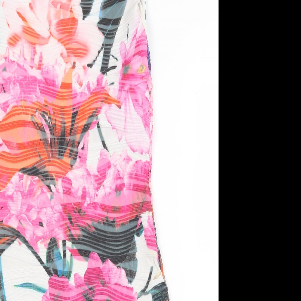 Lipsy Womens White Floral Polyester Pencil Dress Size 10 Boat Neck Pullover