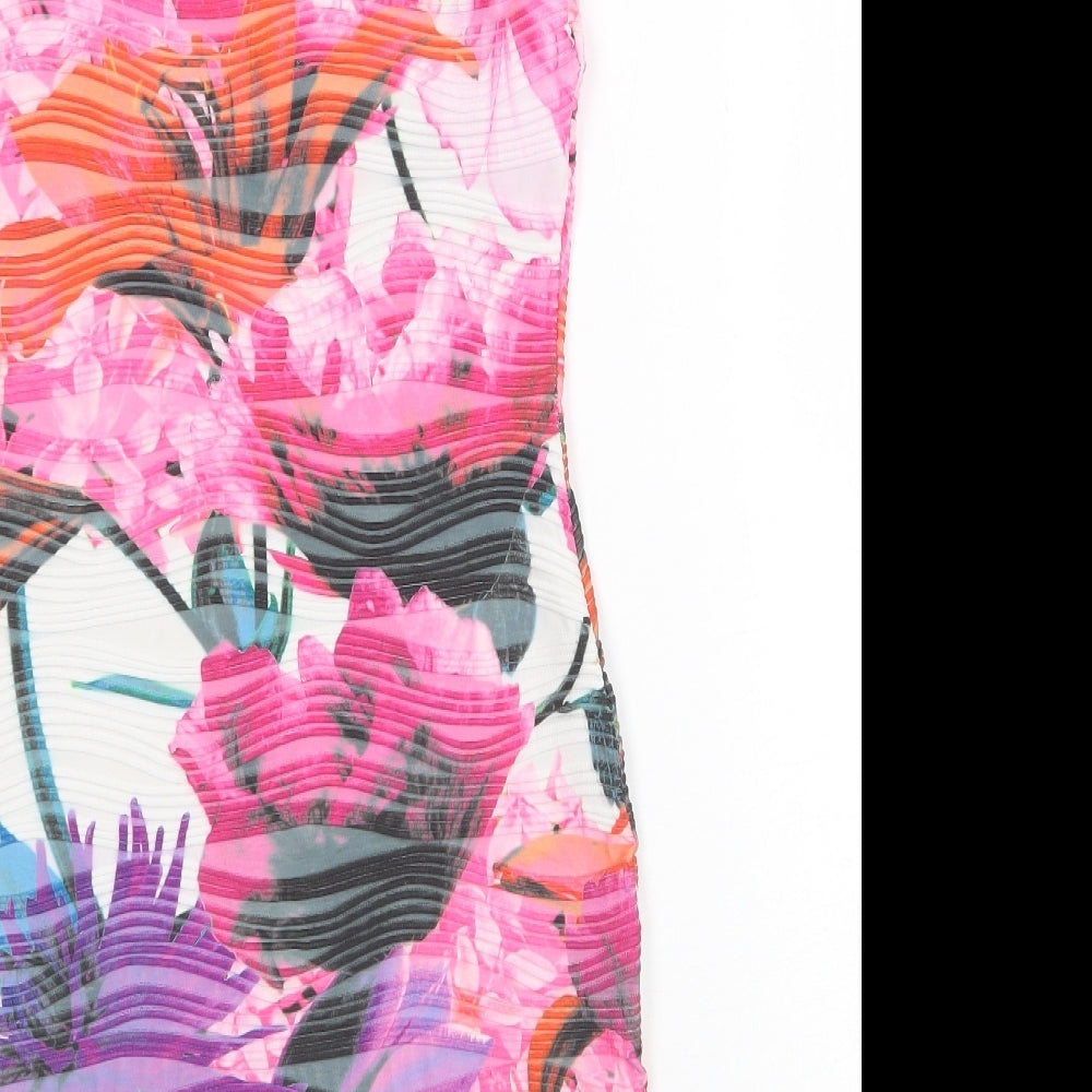 Lipsy Womens White Floral Polyester Pencil Dress Size 10 Boat Neck Pullover