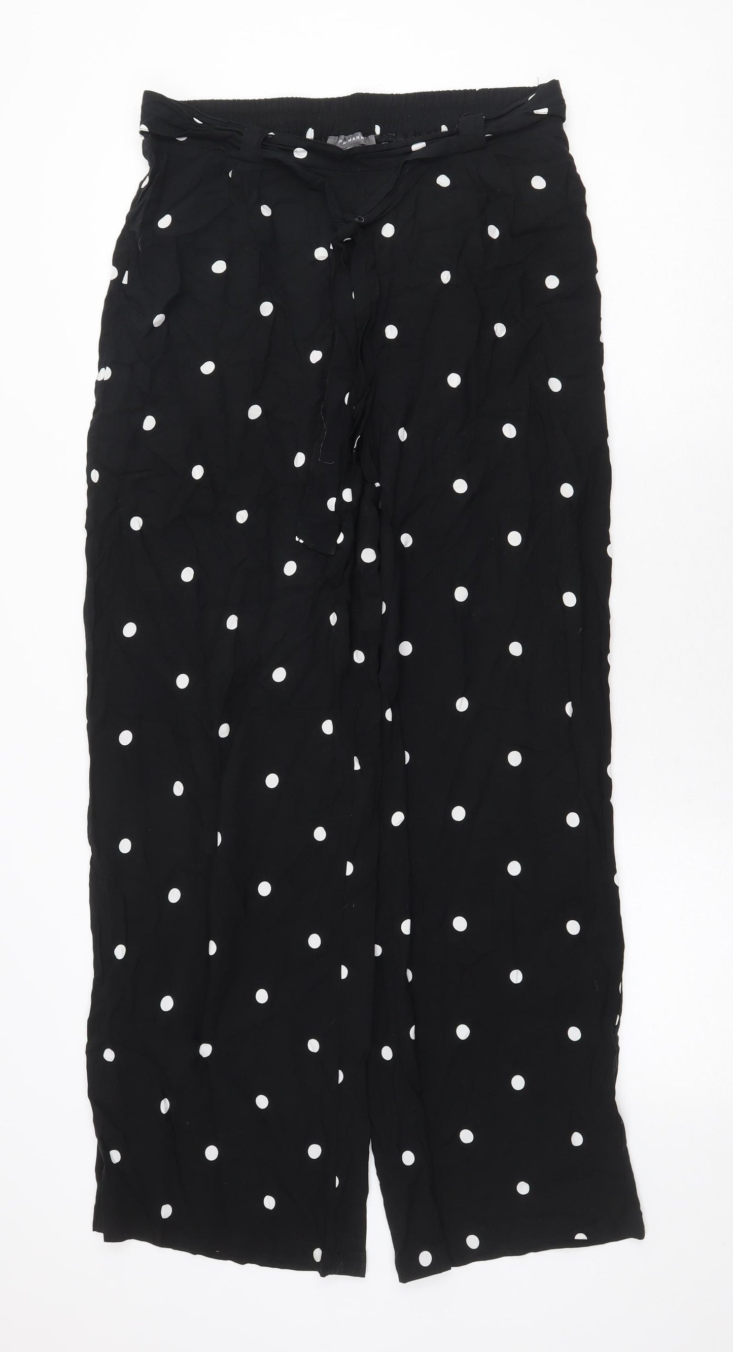 Primark Womens Black Polka Dot Polyester Trousers Size 14 Regular Tie