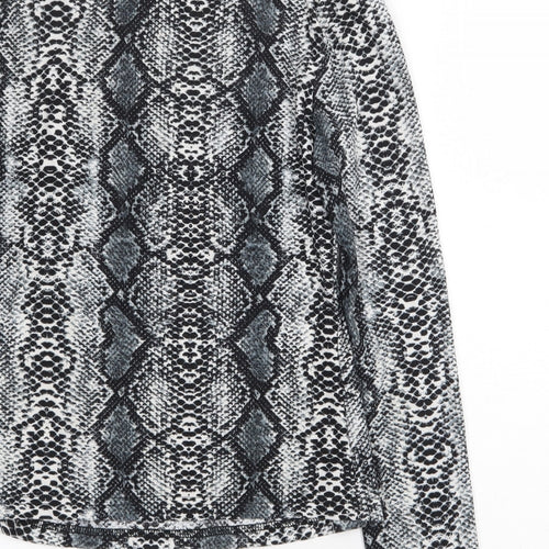 SheIn Womens Grey Animal Print Polyester Basic T-Shirt Size M Mock Neck - Snake Print