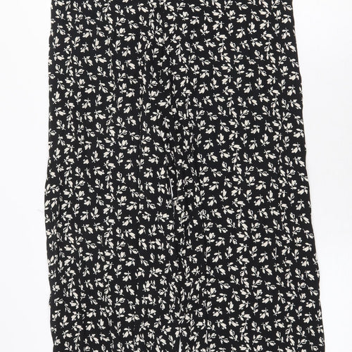 Mango Womens Black Floral Viscose Trousers Size M Regular Zip