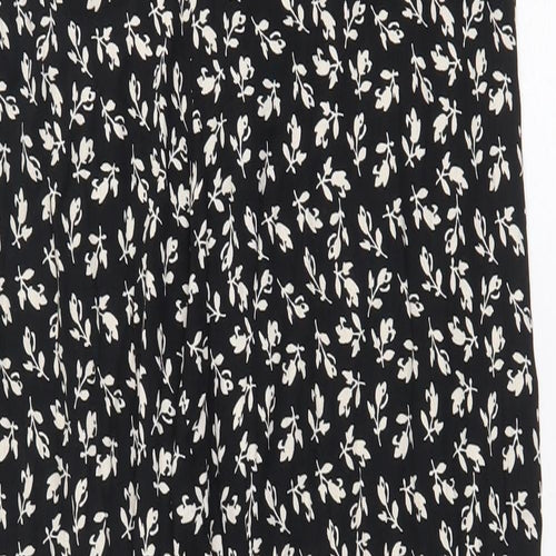 Mango Womens Black Floral Viscose Trousers Size M Regular Zip