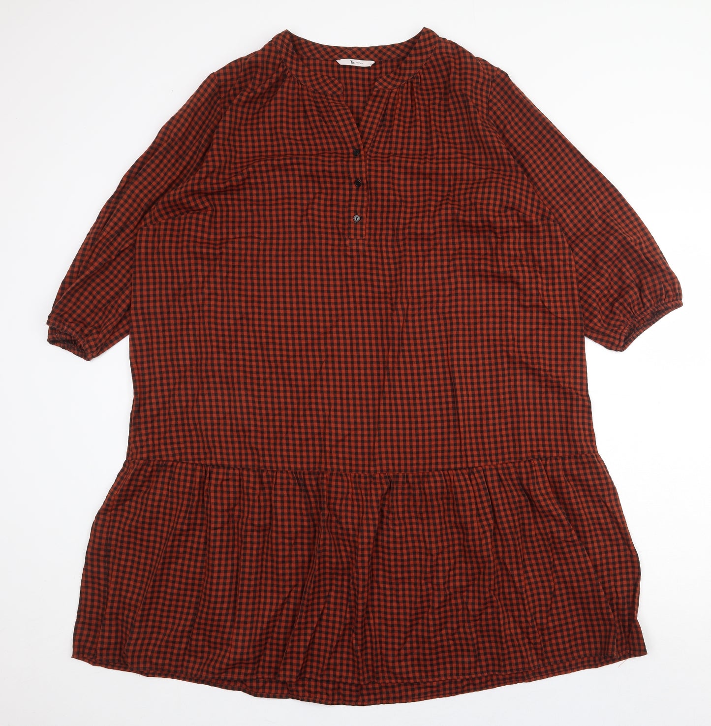TU Womens Orange Check Polyester A-Line Size 20 V-Neck Button