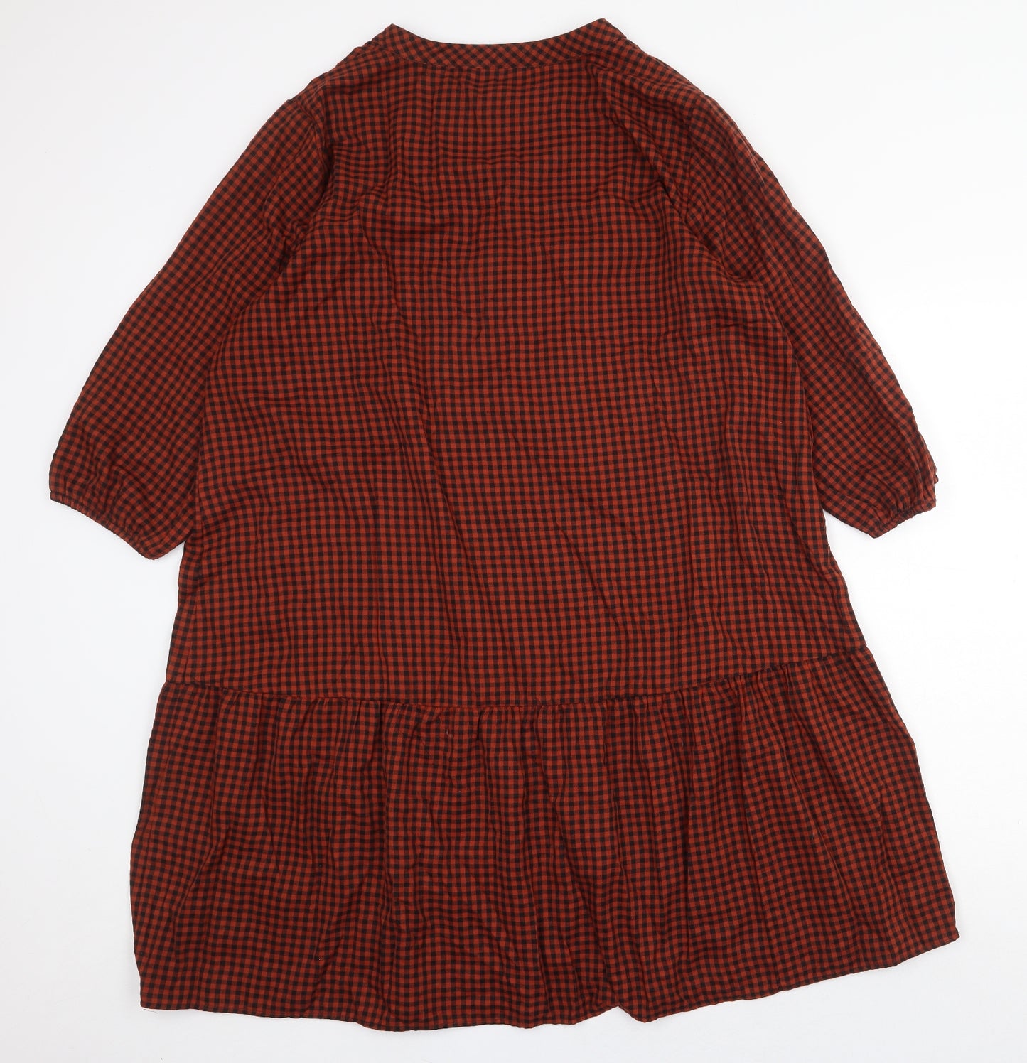 TU Womens Orange Check Polyester A-Line Size 20 V-Neck Button