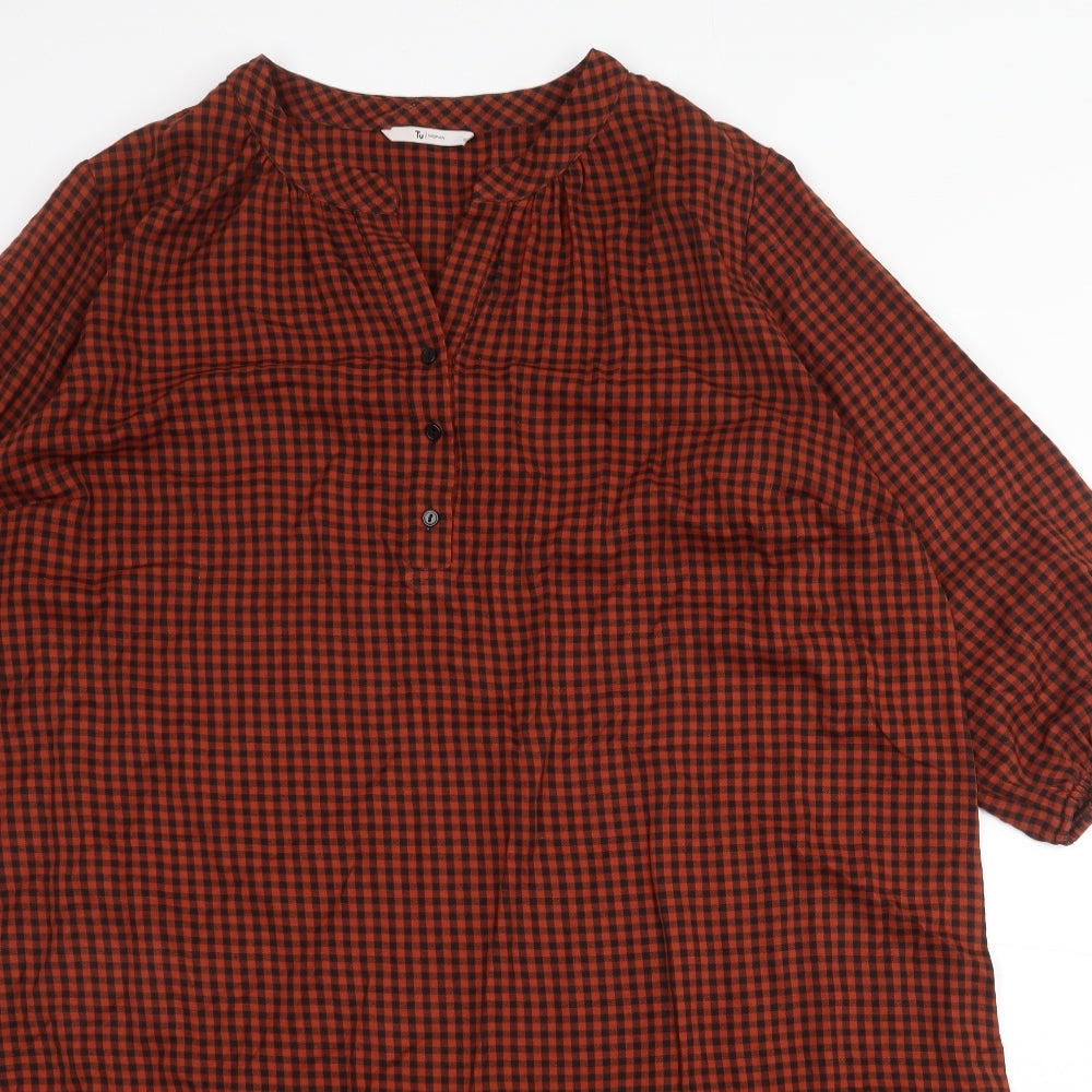 TU Womens Orange Check Polyester A-Line Size 20 V-Neck Button