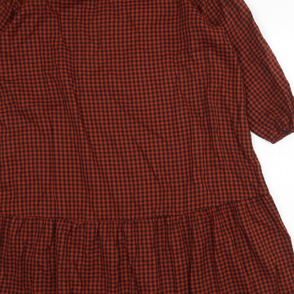 TU Womens Orange Check Polyester A-Line Size 20 V-Neck Button