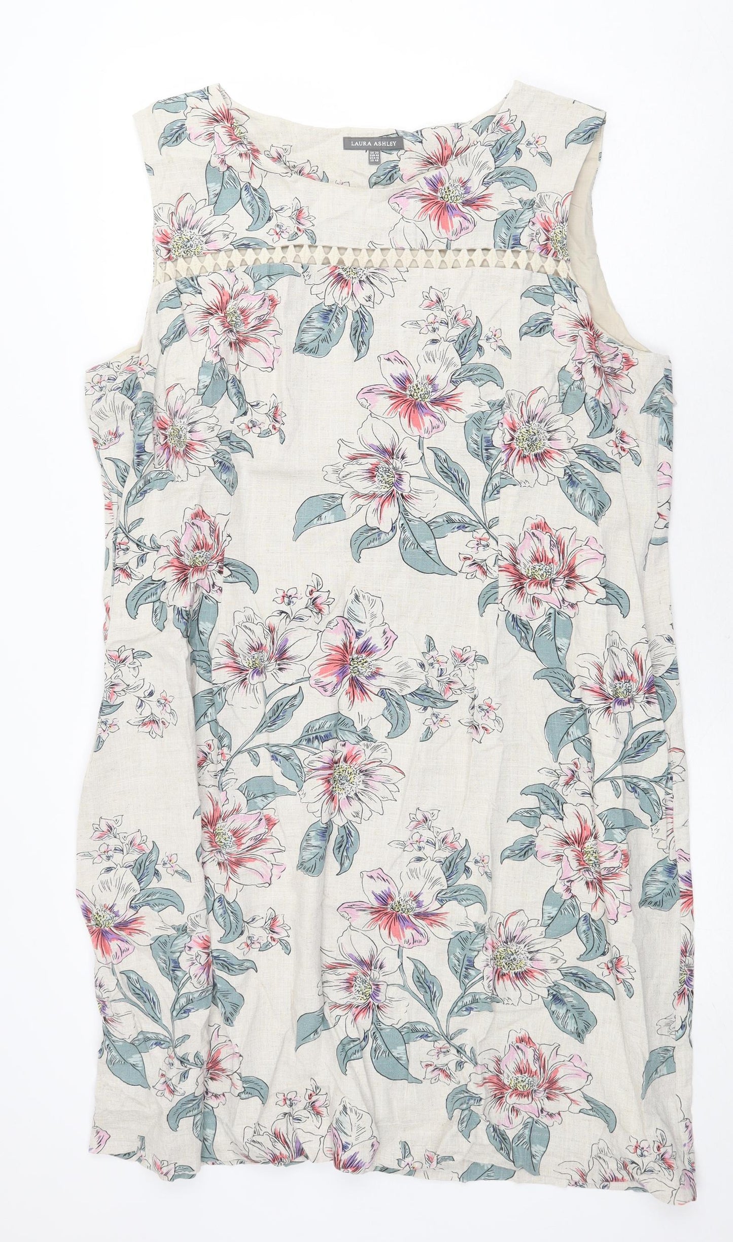 Laura Ashley Womens Beige Floral Viscose Shift Size 20 Boat Neck Button