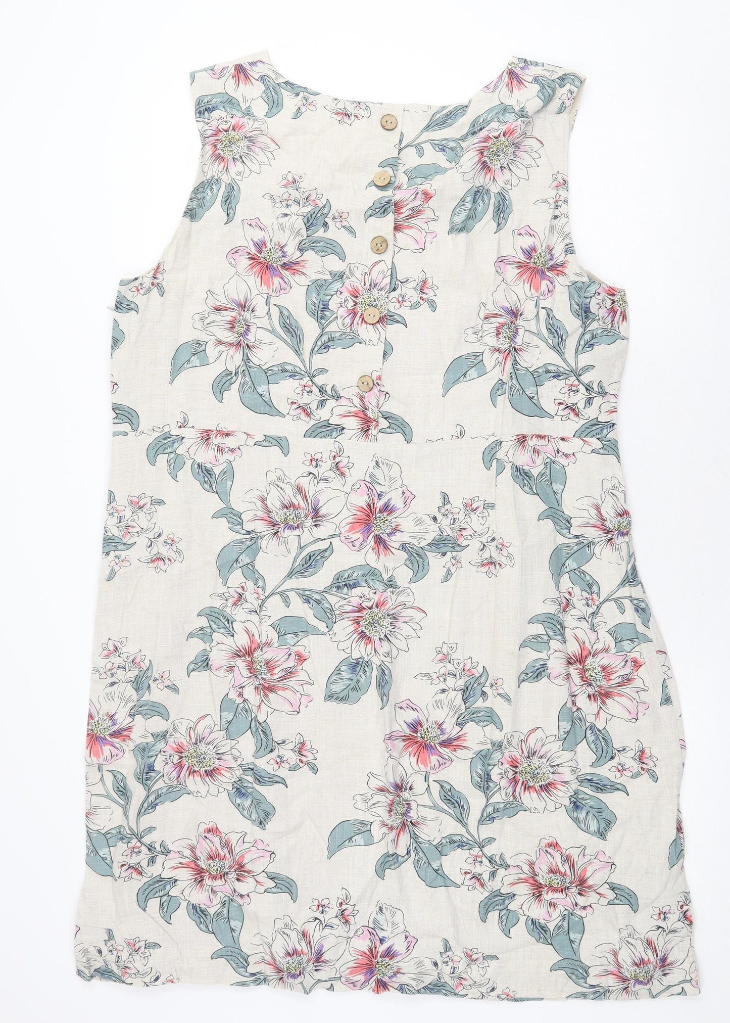 Laura Ashley Womens Beige Floral Viscose Shift Size 20 Boat Neck Button