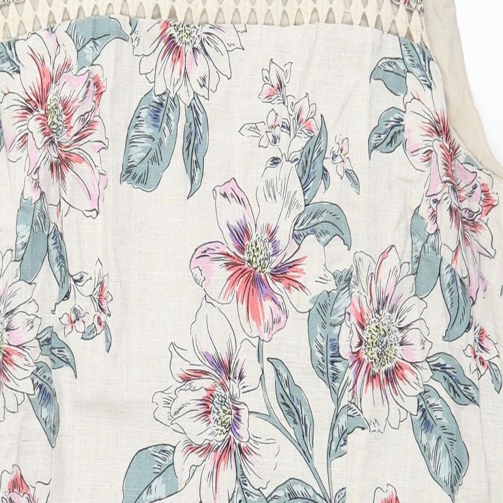 Laura Ashley Womens Beige Floral Viscose Shift Size 20 Boat Neck Button