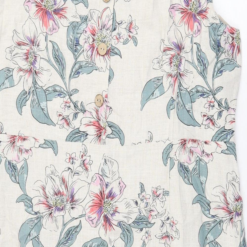 Laura Ashley Womens Beige Floral Viscose Shift Size 20 Boat Neck Button