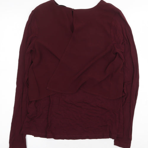 Warehouse Womens Red Viscose Basic Blouse Size 8 Boat Neck - Chiffon Overlay