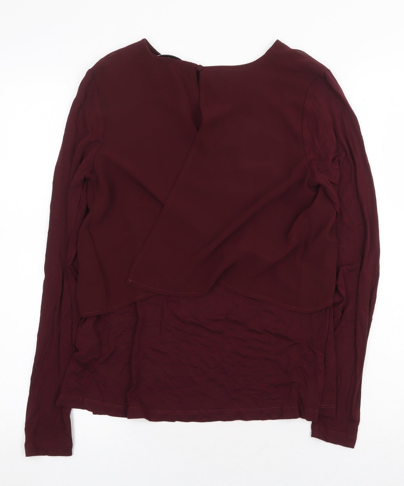Warehouse Womens Red Viscose Basic Blouse Size 8 Boat Neck - Chiffon Overlay