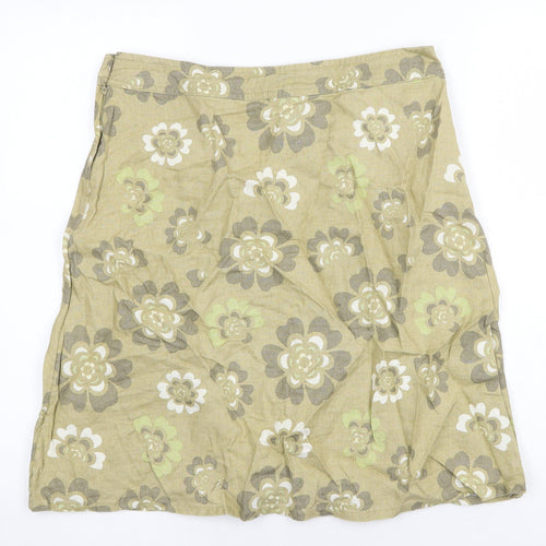 H&M Womens Green Floral Linen Straight & Pencil Skirt Size 10 Zip