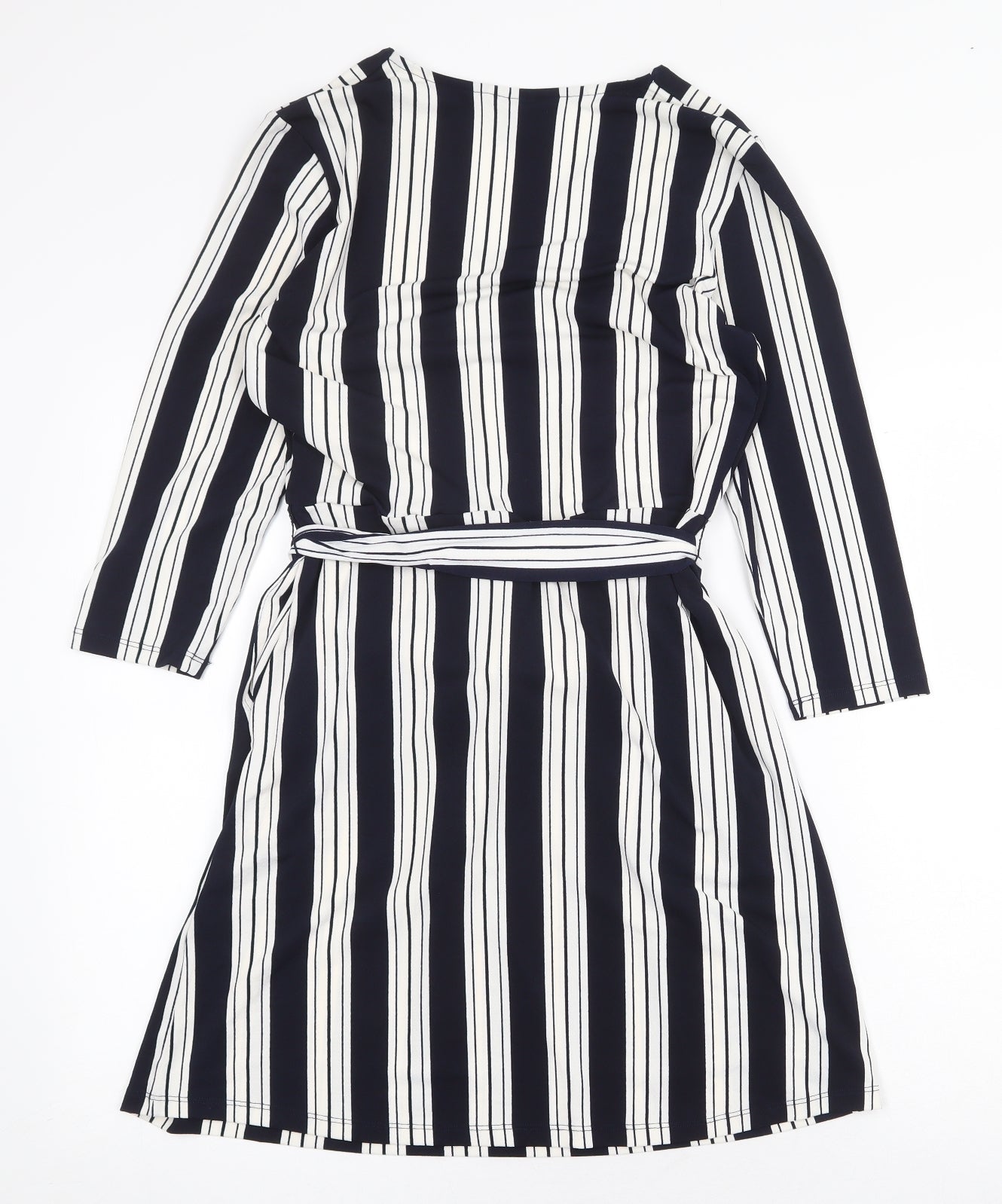 H&M Womens Blue Striped Polyester A-Line Size S V-Neck Tie