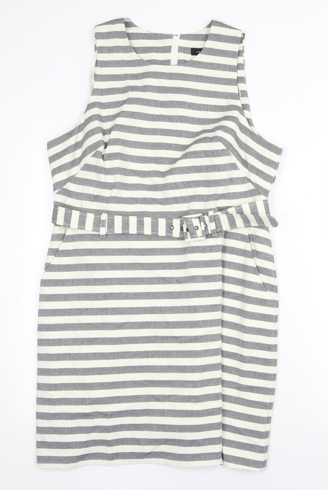 New Look Womens Beige Striped Polyester A-Line Size 16 Round Neck Zip