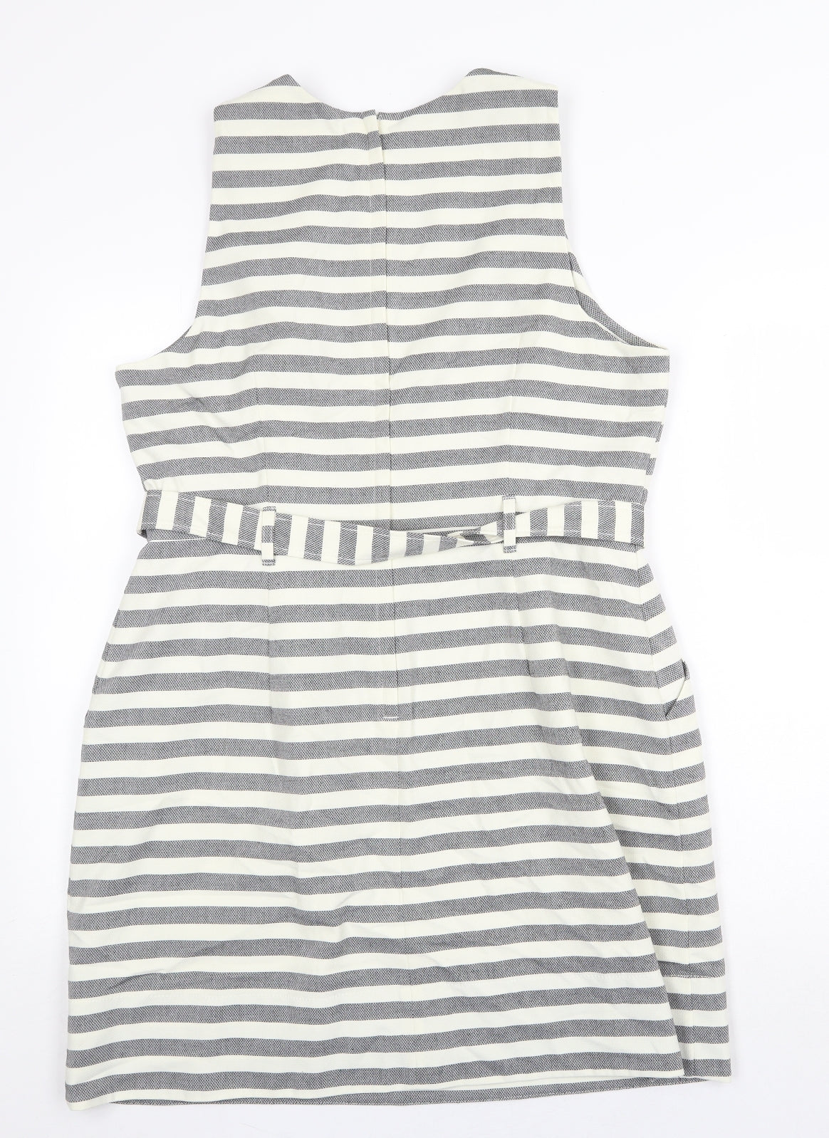 New Look Womens Beige Striped Polyester A-Line Size 16 Round Neck Zip