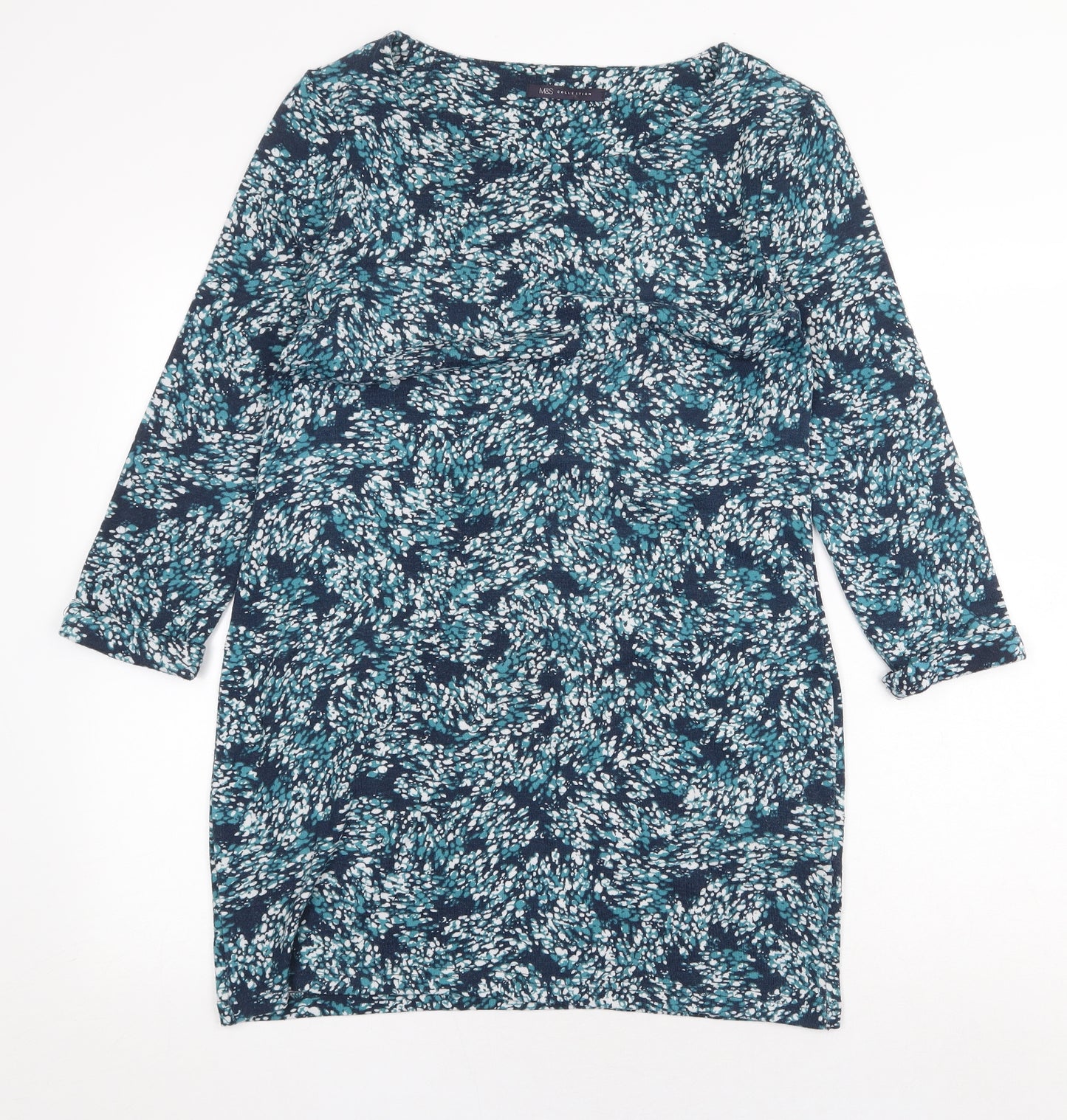 Marks and Spencer Womens Green Geometric Polyester A-Line Size 12 Boat Neck Pullover