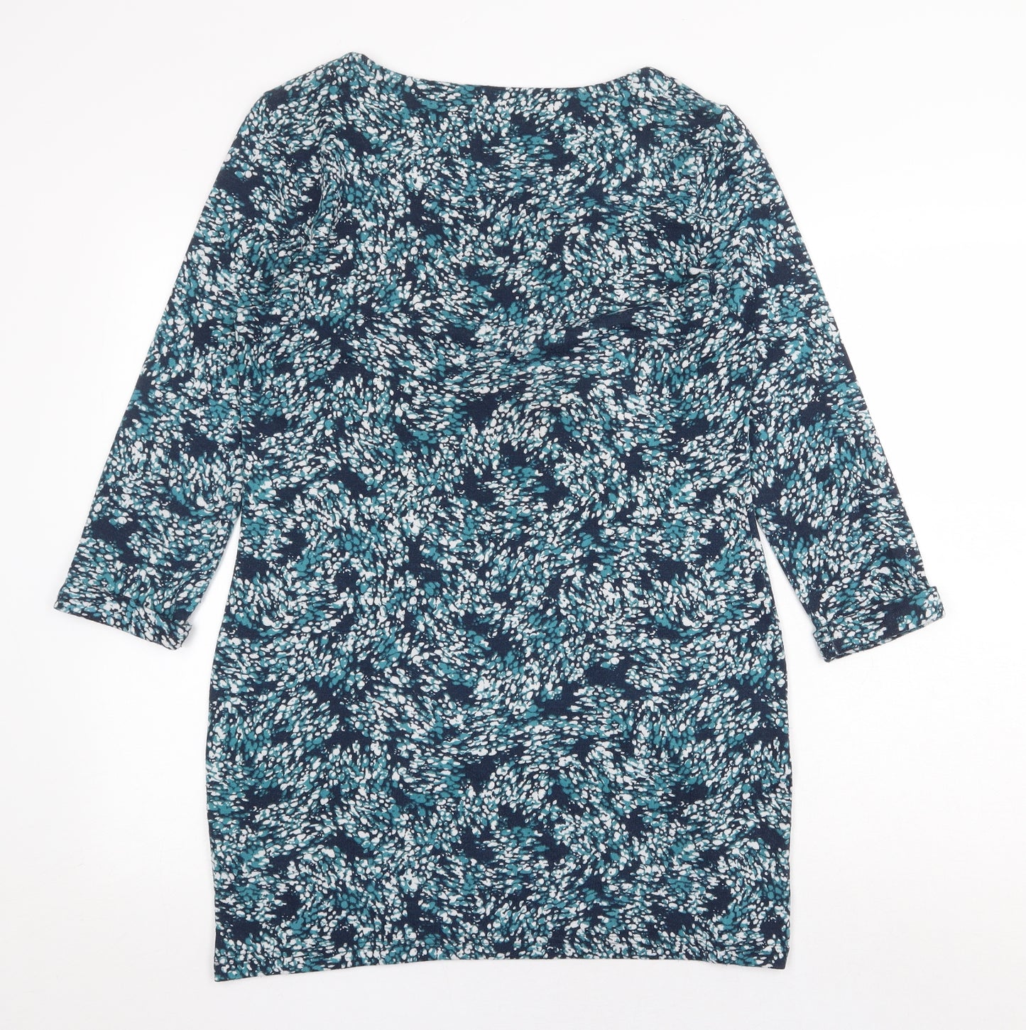 Marks and Spencer Womens Green Geometric Polyester A-Line Size 12 Boat Neck Pullover