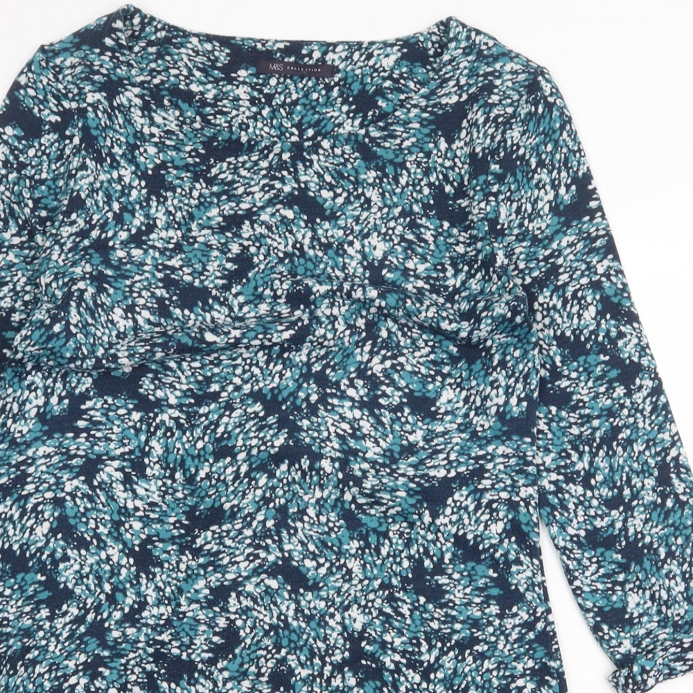 Marks and Spencer Womens Green Geometric Polyester A-Line Size 12 Boat Neck Pullover