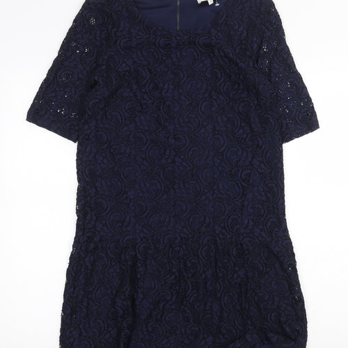NEXT Womens Blue Polyester A-Line Size 6 Scoop Neck Zip - Drop hem