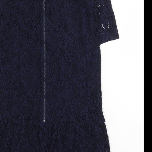 NEXT Womens Blue Polyester A-Line Size 6 Scoop Neck Zip - Drop hem