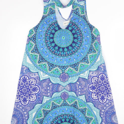 Kiss the Sky Womens Blue Geometric Polyester Shift Size XS Round Neck Button