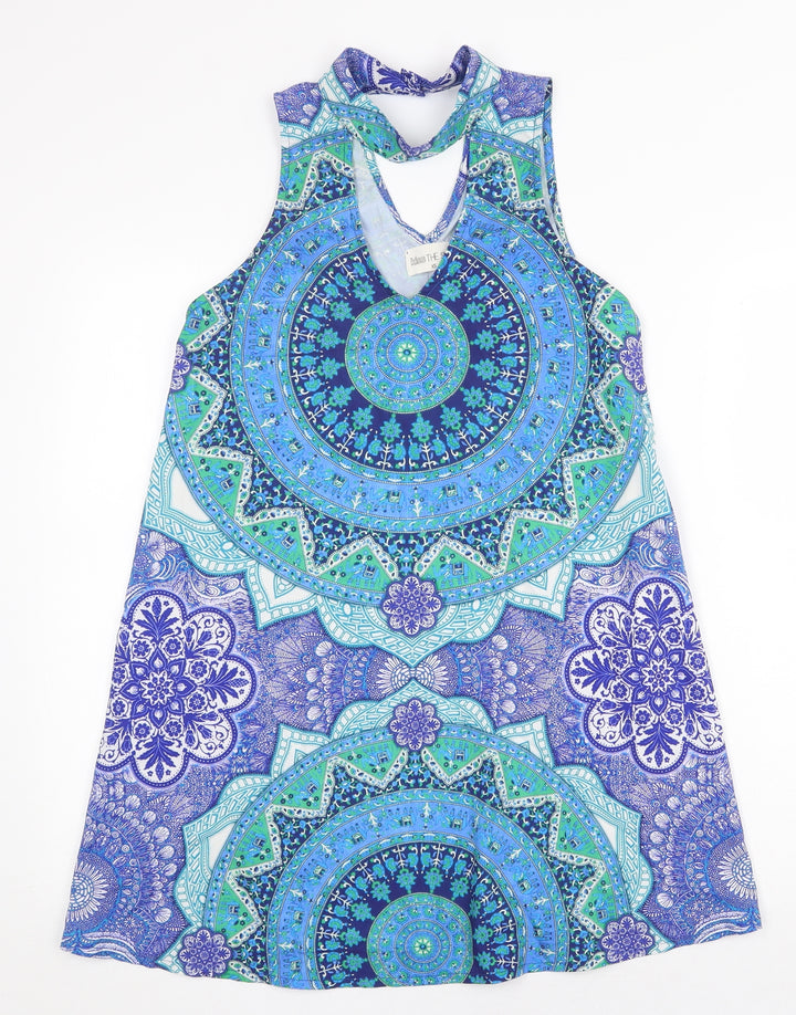 Kiss the Sky Womens Blue Geometric Polyester Shift Size XS Round Neck Button
