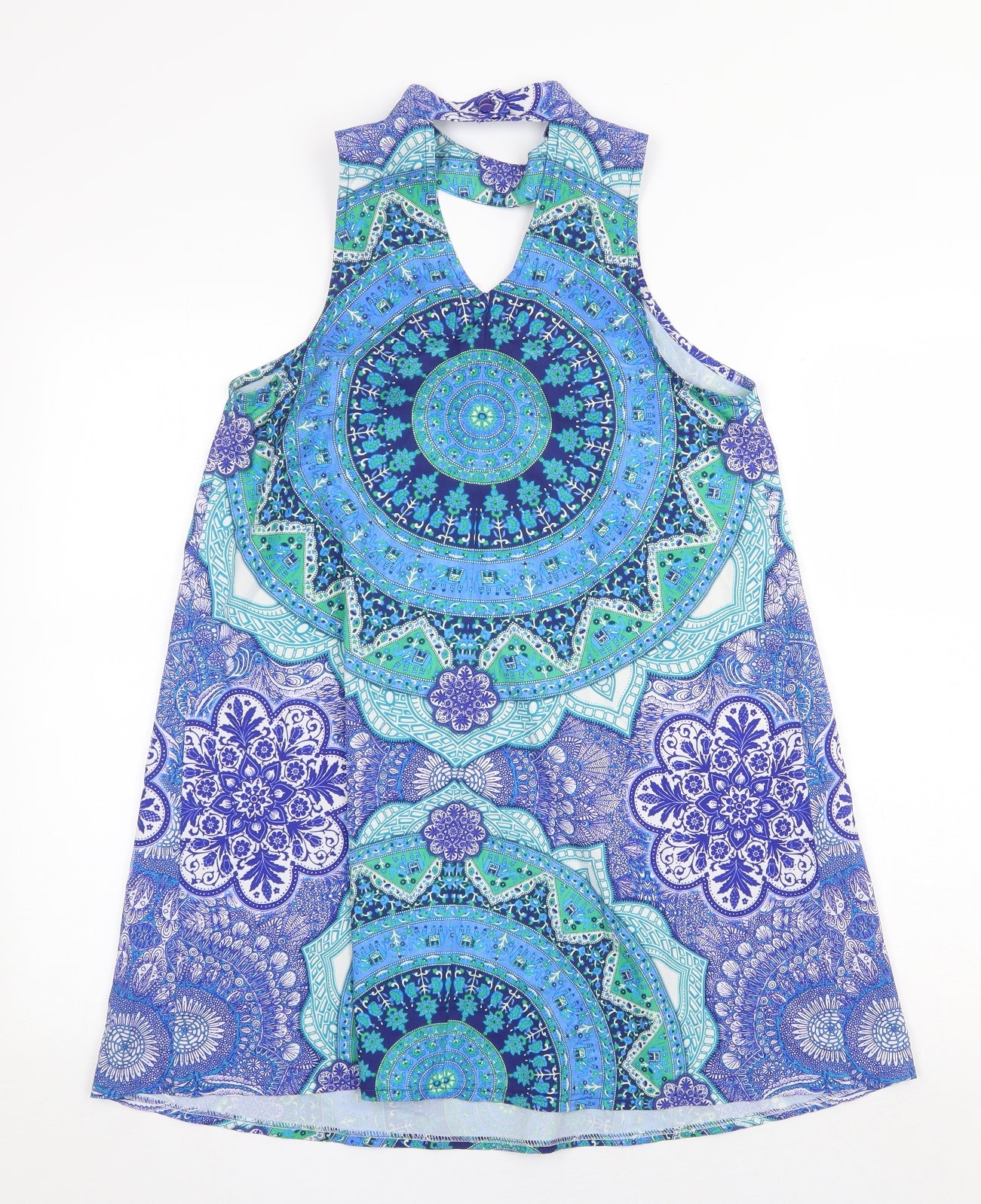 Kiss the Sky Womens Blue Geometric Polyester Shift Size XS Round Neck Button