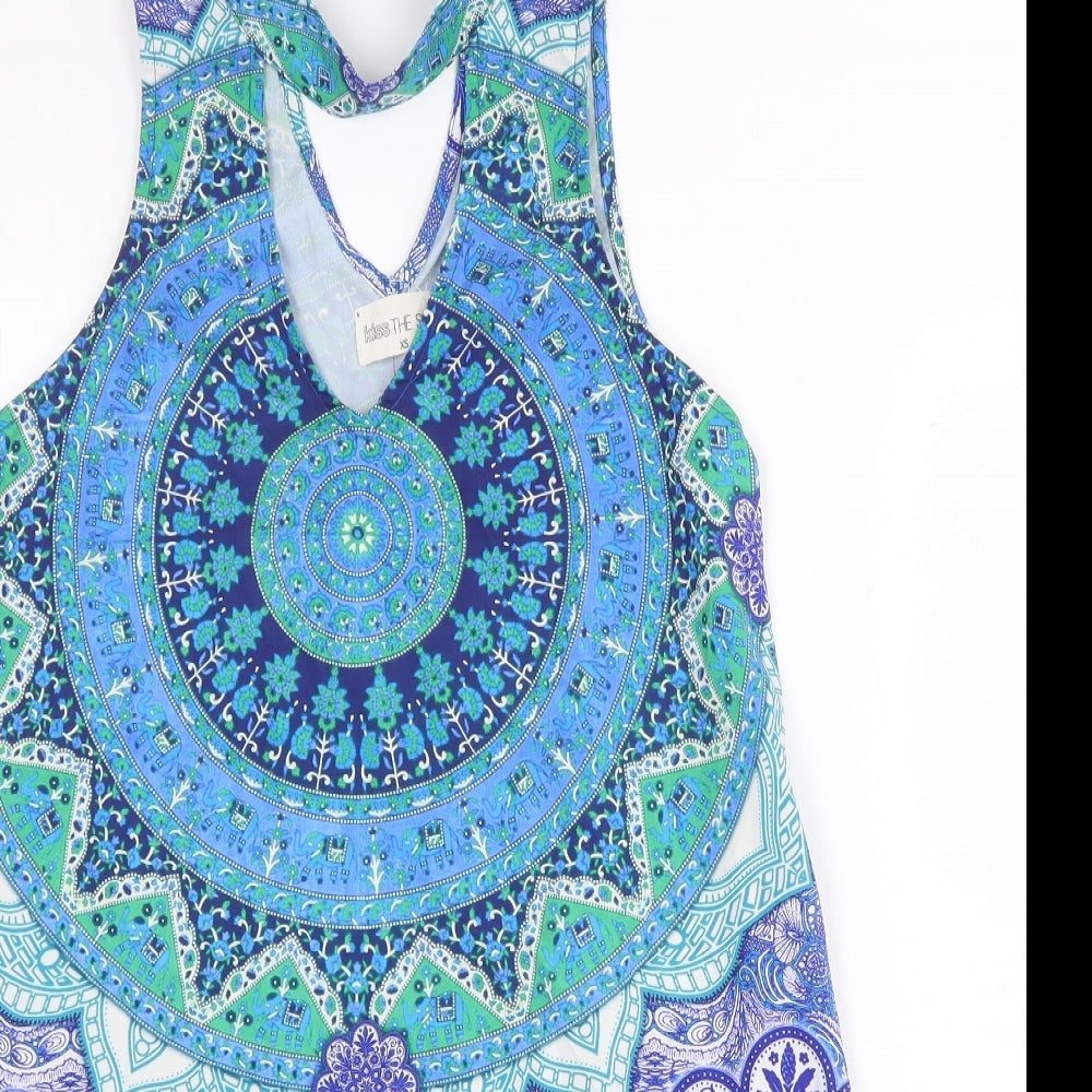 Kiss the Sky Womens Blue Geometric Polyester Shift Size XS Round Neck Button