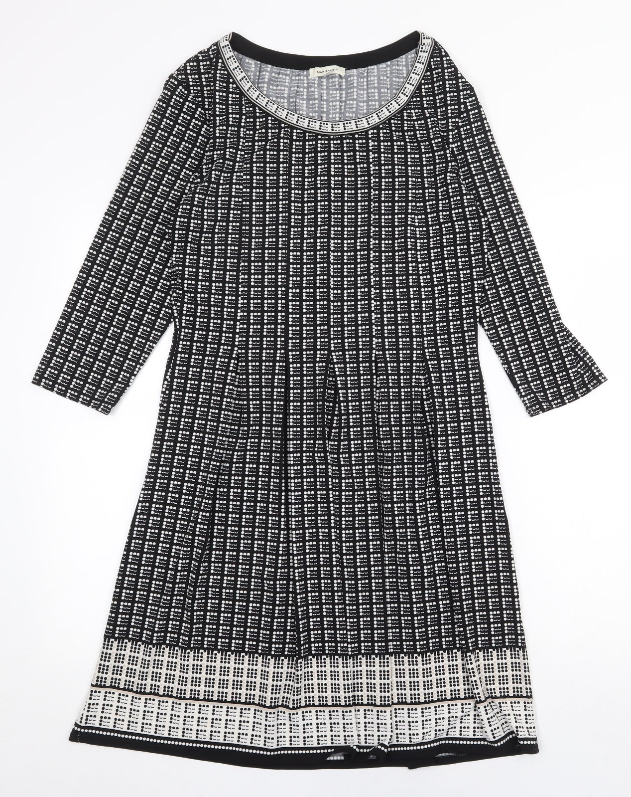 Max Studio Womens Black Geometric Polyester A-Line Size M Scoop Neck Pullover