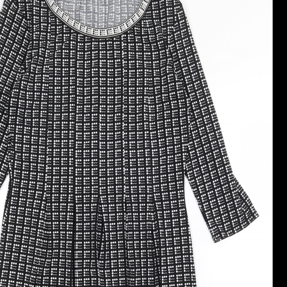 Max Studio Womens Black Geometric Polyester A-Line Size M Scoop Neck Pullover
