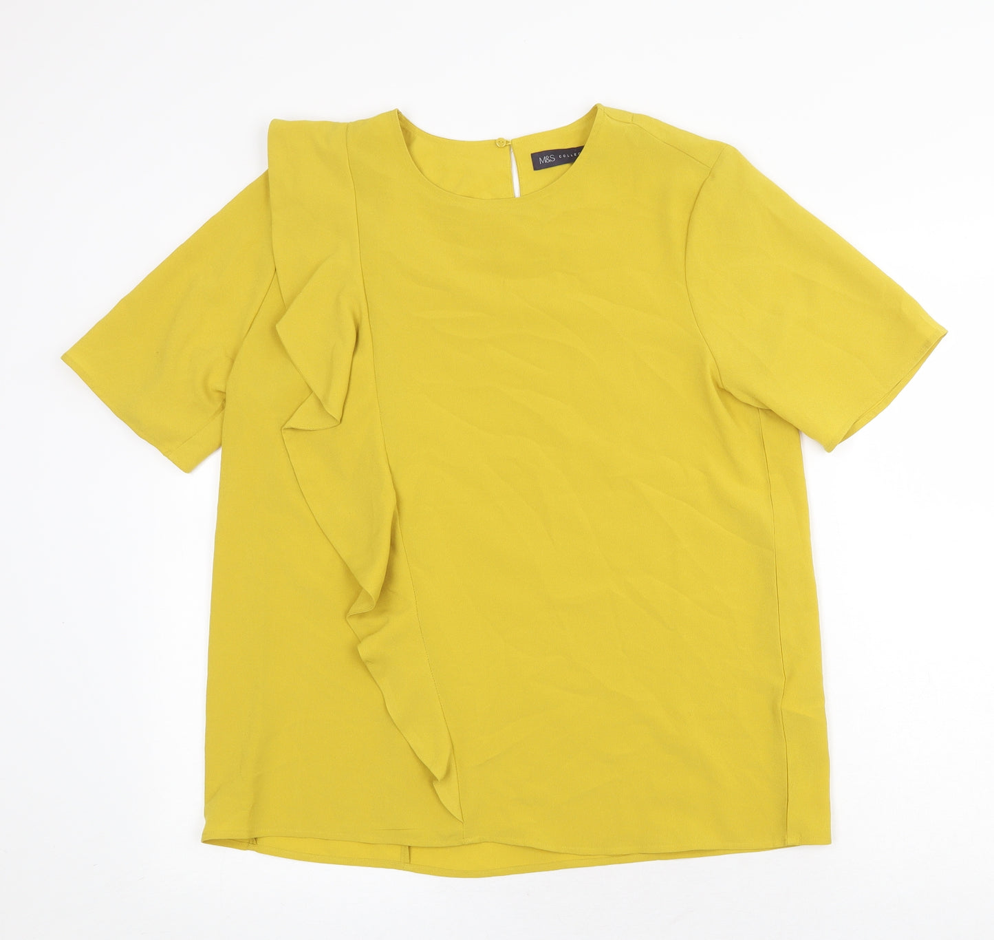 Marks and Spencer Womens Yellow Polyester Basic T-Shirt Size 12 Scoop Neck