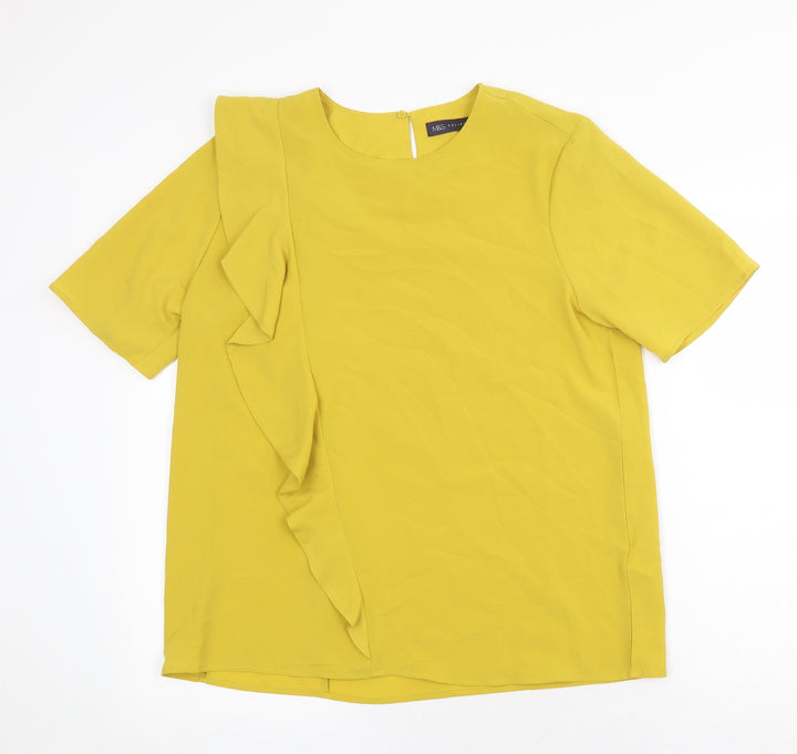 Marks and Spencer Womens Yellow Polyester Basic T-Shirt Size 12 Scoop Neck