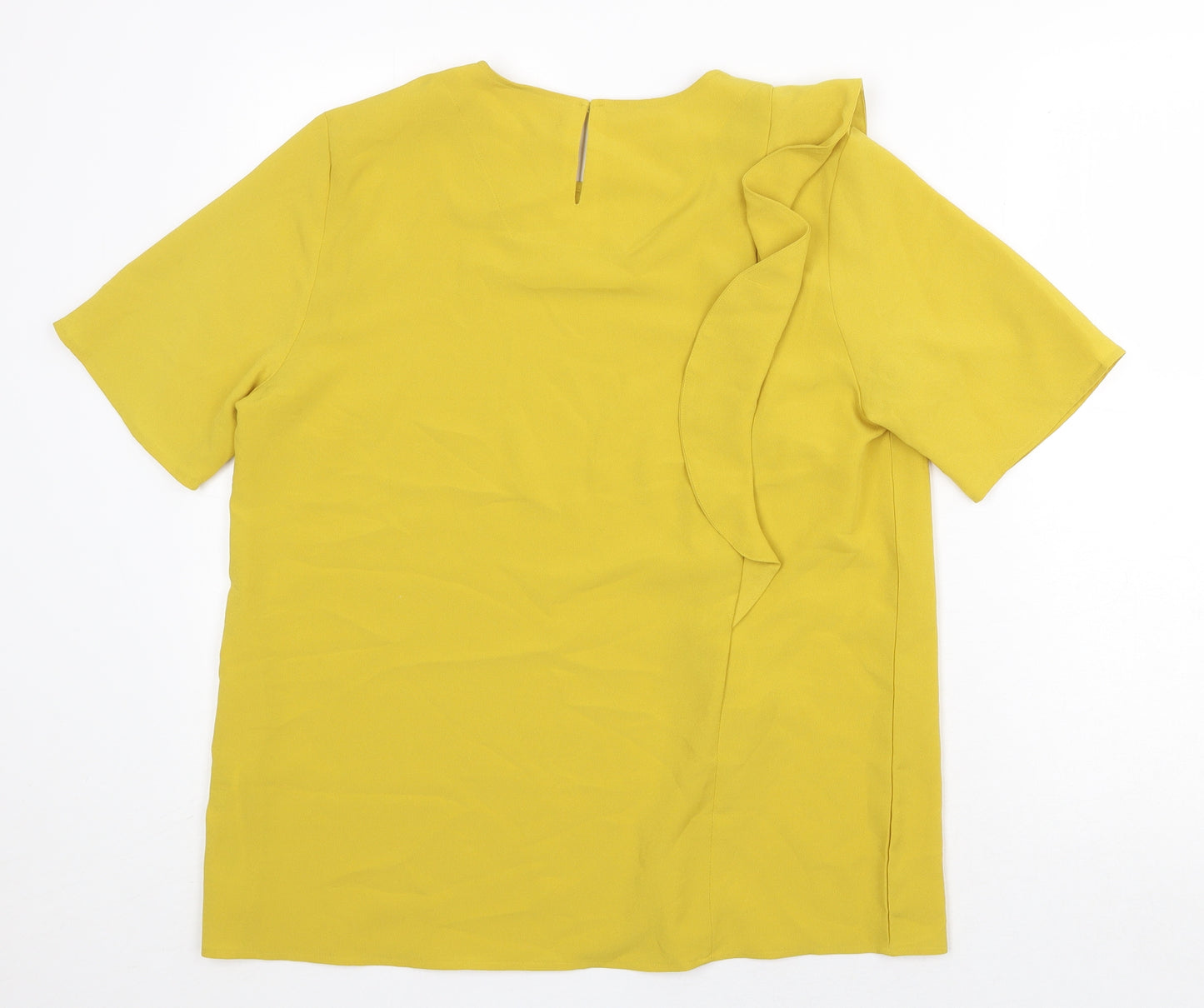 Marks and Spencer Womens Yellow Polyester Basic T-Shirt Size 12 Scoop Neck