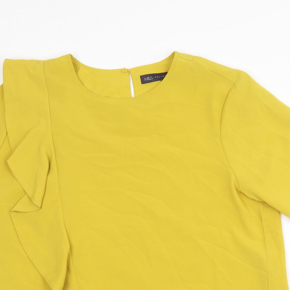 Marks and Spencer Womens Yellow Polyester Basic T-Shirt Size 12 Scoop Neck