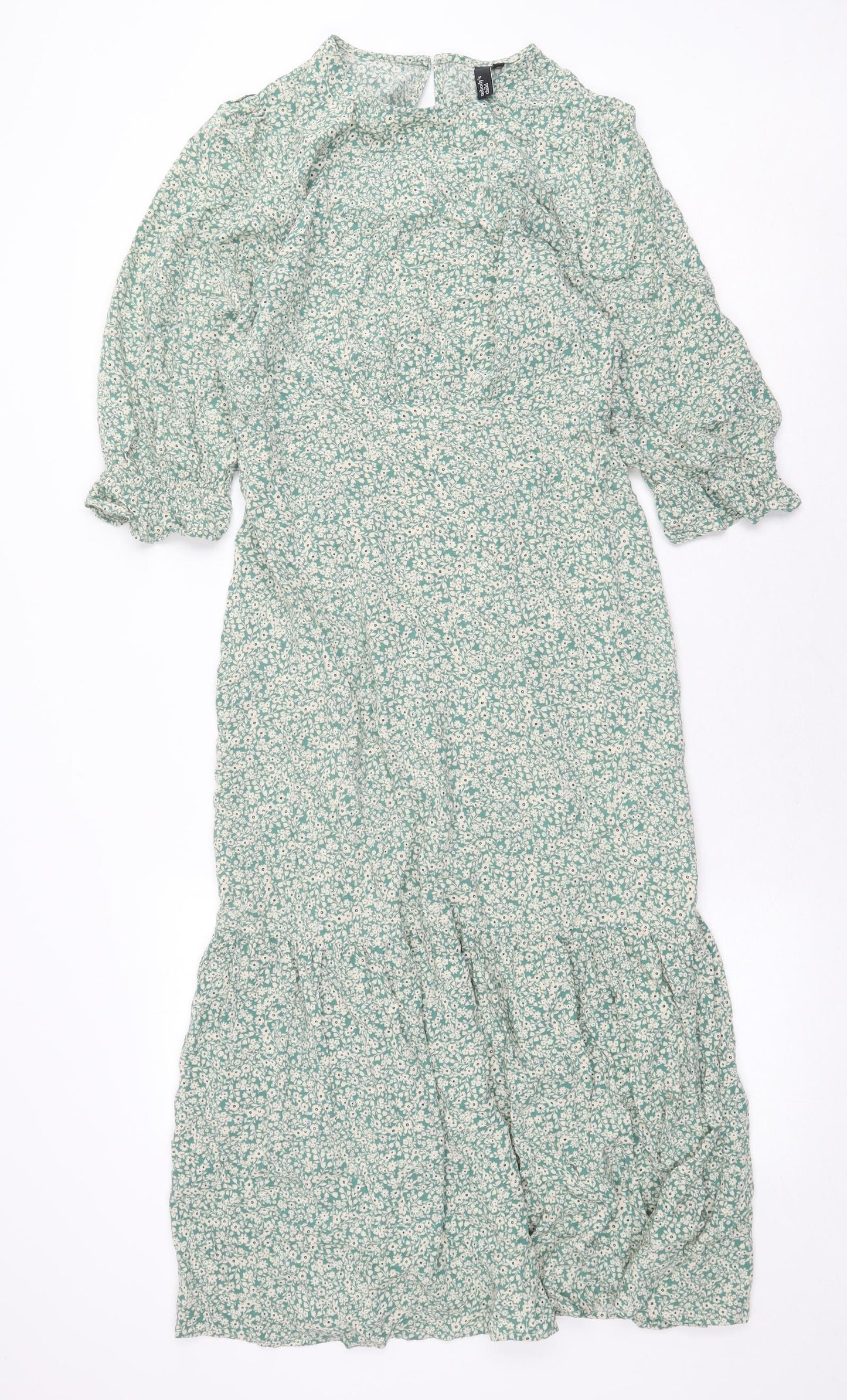 Nobody's Child Womens Green Floral Cotton Fit & Flare Size 12 Round Neck Zip - Drop hem