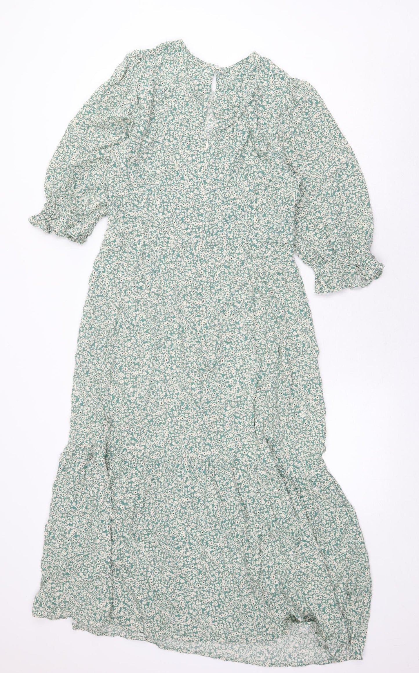 Nobody's Child Womens Green Floral Cotton Fit & Flare Size 12 Round Neck Zip - Drop hem