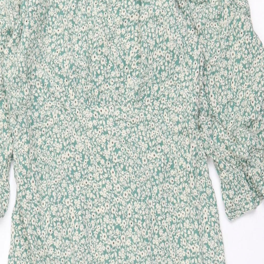 Nobody's Child Womens Green Floral Cotton Fit & Flare Size 12 Round Neck Zip - Drop hem