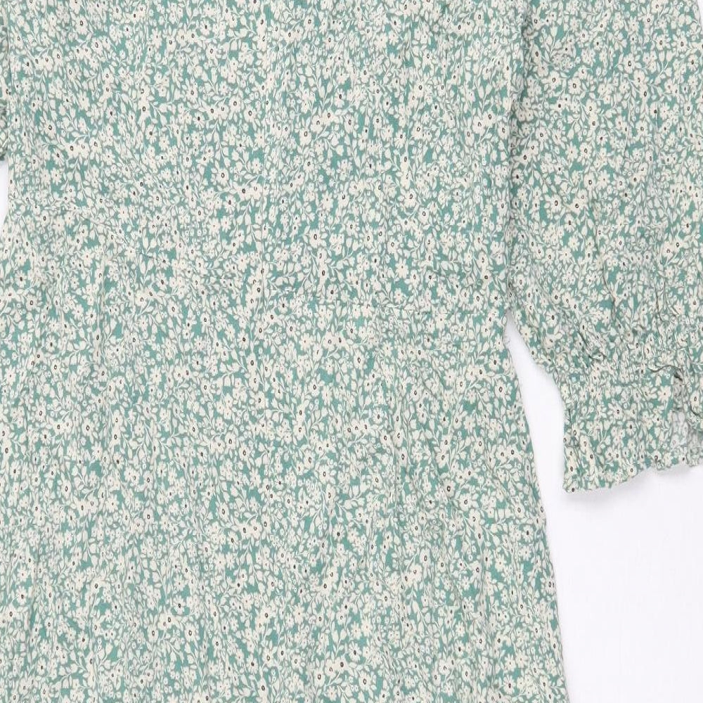 Nobody's Child Womens Green Floral Cotton Fit & Flare Size 12 Round Neck Zip - Drop hem