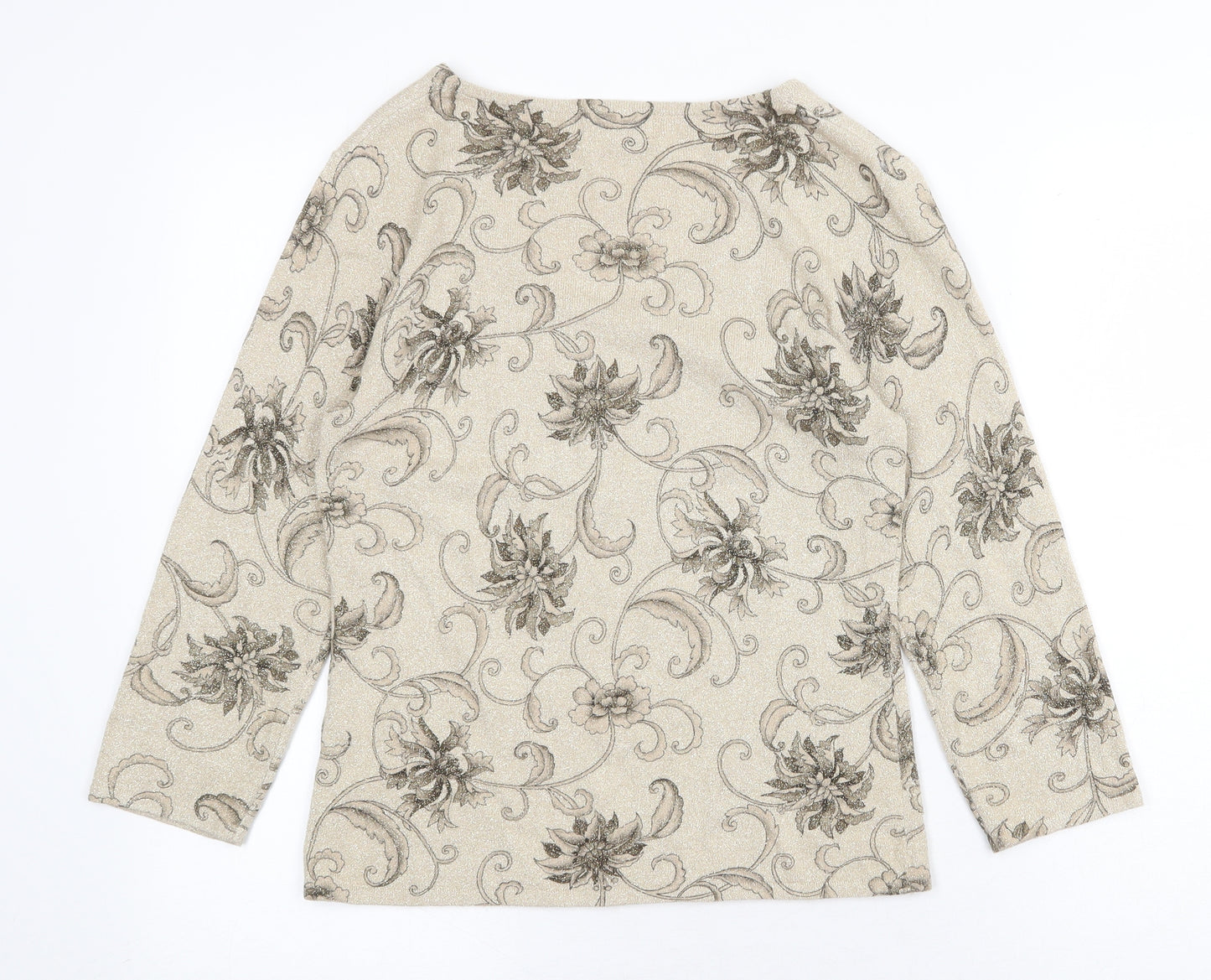 Kaliko Womens Gold Floral Viscose Basic Blouse Size 12 V-Neck