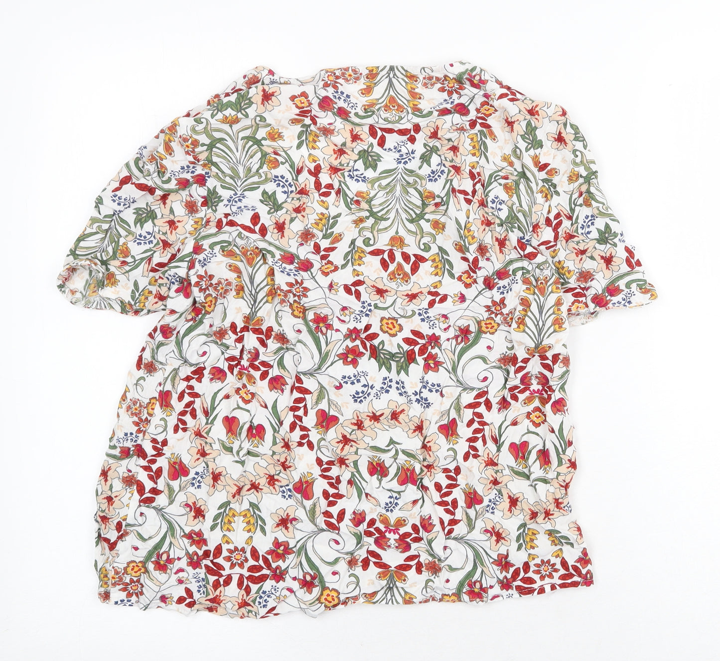 TU Womens White Floral Viscose Basic T-Shirt Size 12 V-Neck