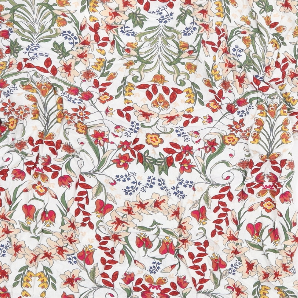 TU Womens White Floral Viscose Basic T-Shirt Size 12 V-Neck