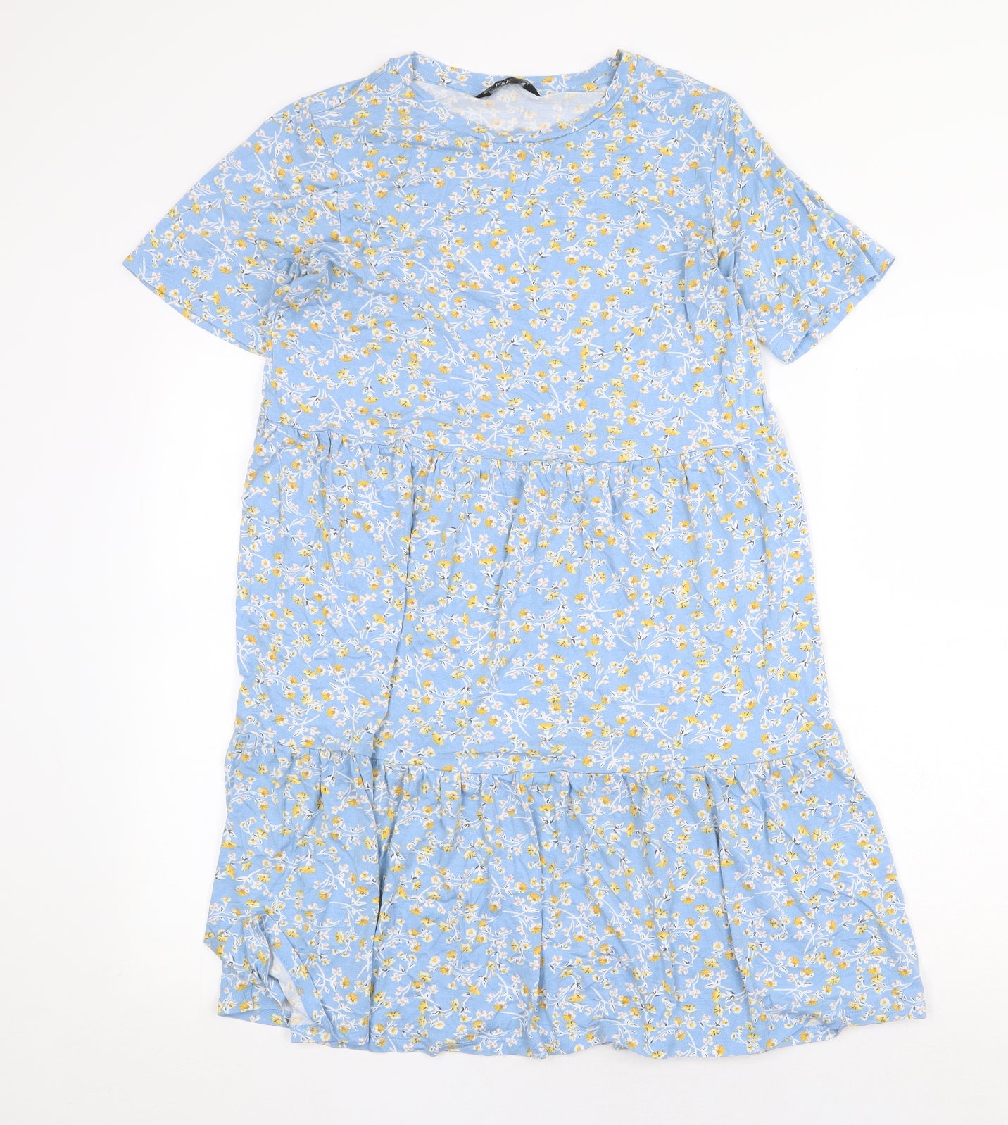 F&F Womens Blue Floral Cotton Shift Size 14 Round Neck Pullover - Drop hem